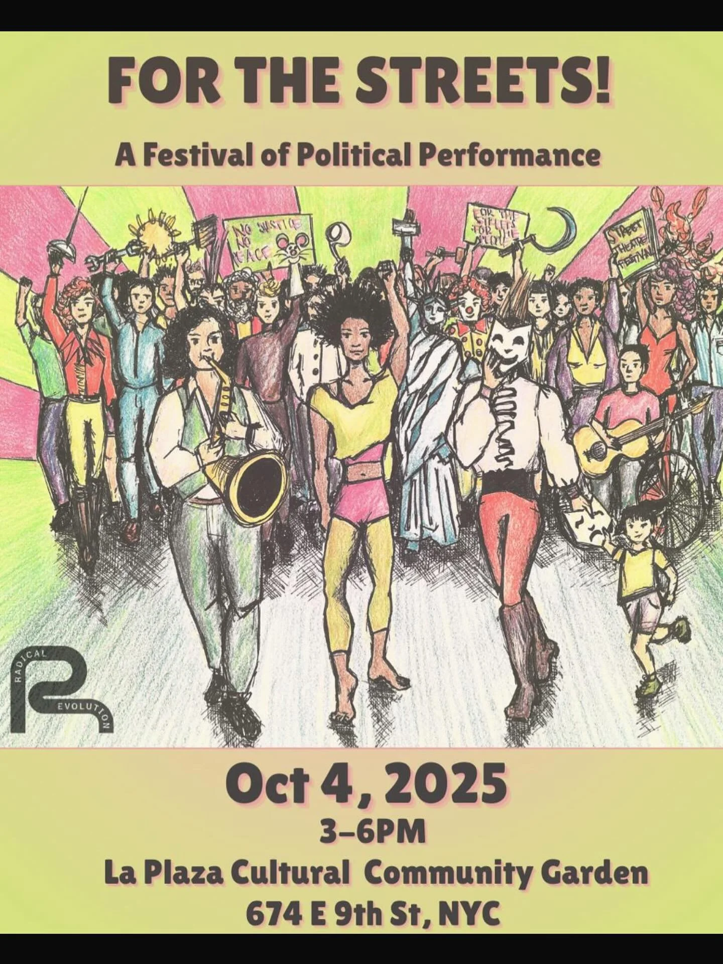 Join us at Radical Evolution&rsquo;s (@radevolution ) &ldquo;For the Streets! &ndash; a Festival of Political Performance&rdquo; on 10/4 from 3-6 pm where we&rsquo;ll celebrate artists and performance works that engage with audiences in public spaces