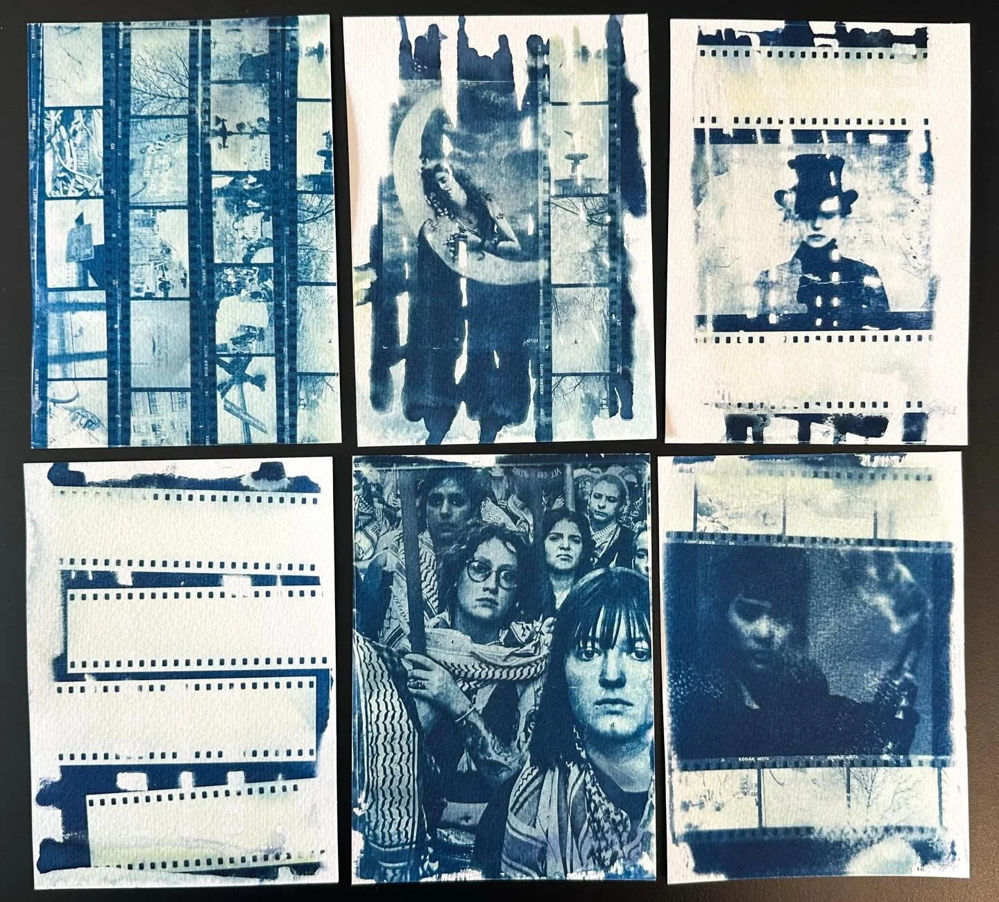 Some process photos: I have been making cyanotype postcards. I had been printing in large paper, but run out of space to store them (NYC problems). So, now everything exists either in postcard form or in a sketch book. 

I would like to make a full c