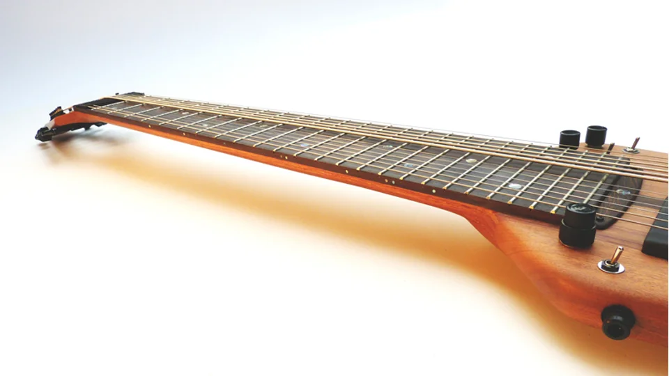 The neck is not only sexy, but also stiff enough for a nice low action. Dual adjustable truss rods and optional carbon fiber stringers keep it so.