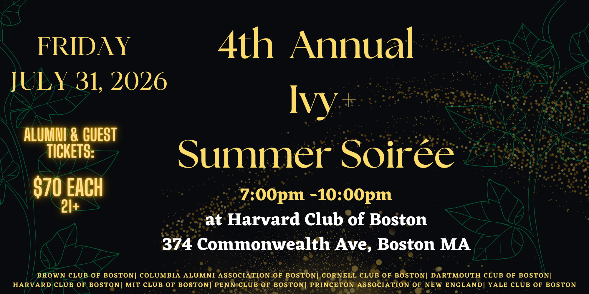 SAVE THE DATE: Cornell Club of Boston Ivy+ Summer Soiree