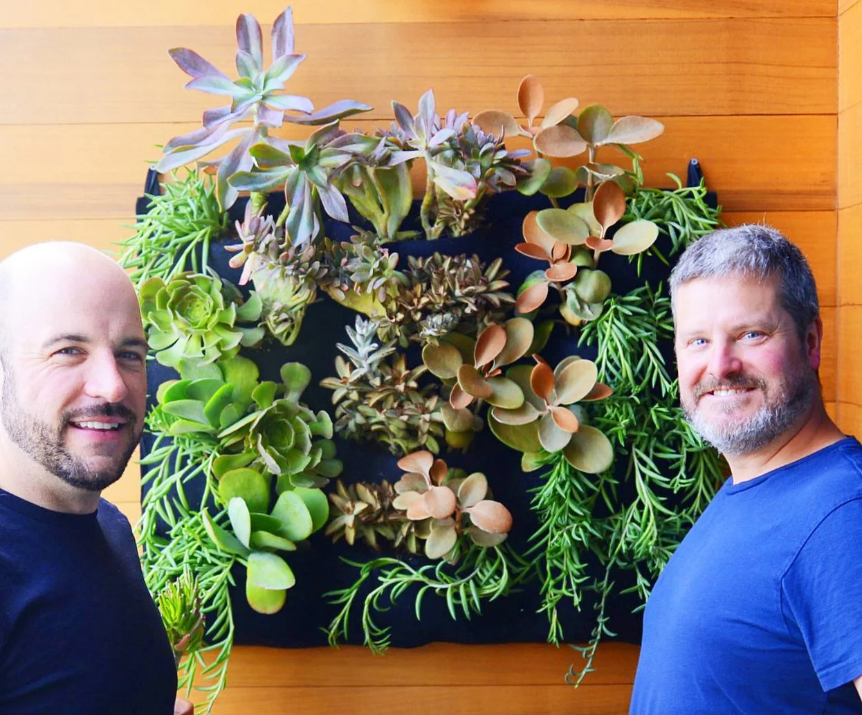 Chris and Gary in San Francisco. Florafelt 12-Pocket Vertical Garden Planter.