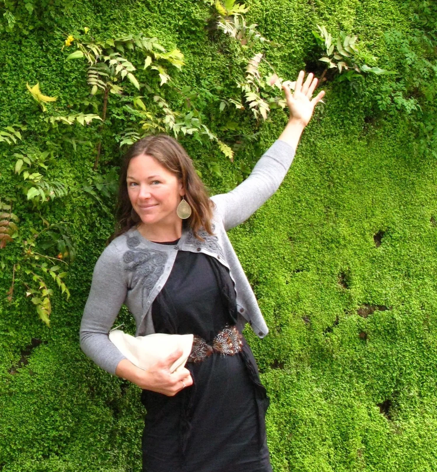 Inspired by design, Rebecca in Paris in front of a famous Patric Blanc living wall.