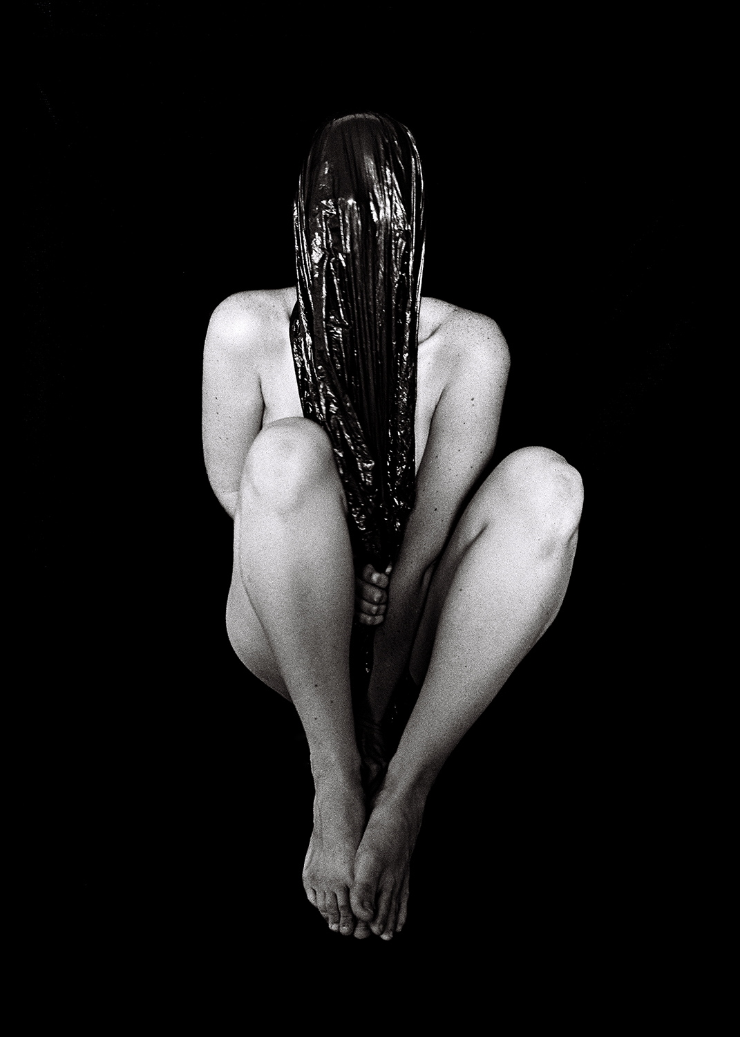 self portrait with black plastic bag