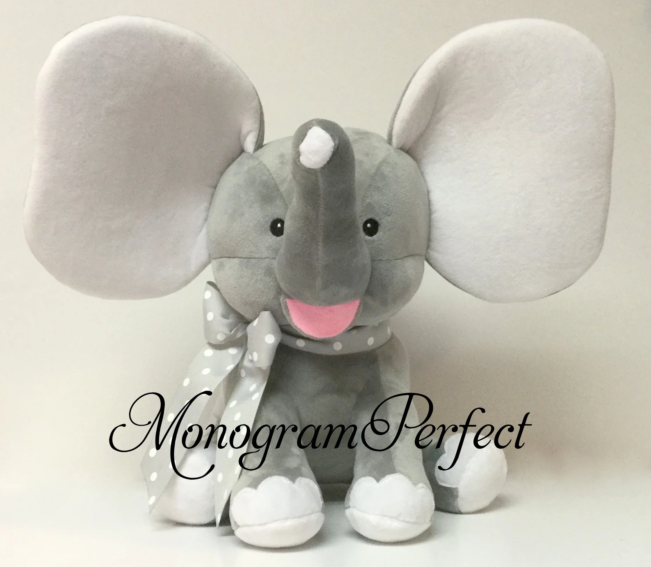 gray elephant gray and white polka dot ribbon.JPG
