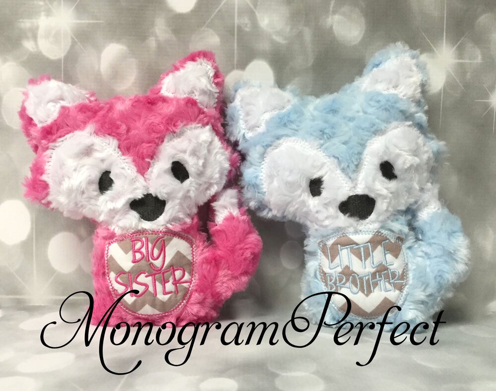 Woodland Fox Stuffed Animal Soft Toy Big Sister (Hot Pink) /Little Brother  (Light Blue) — MonogramPerfect