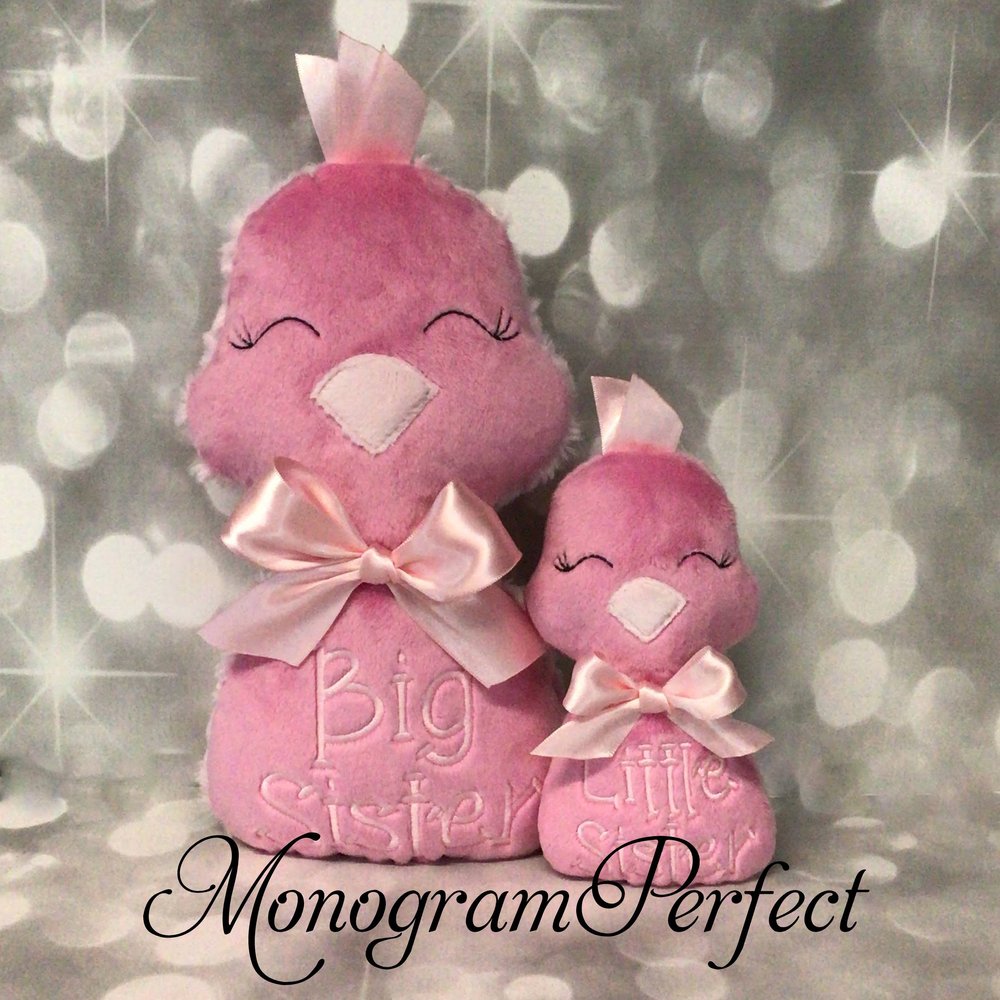 Big Sister / Little Sister Pink Bird Doll and Rattle Set — MonogramPerfect