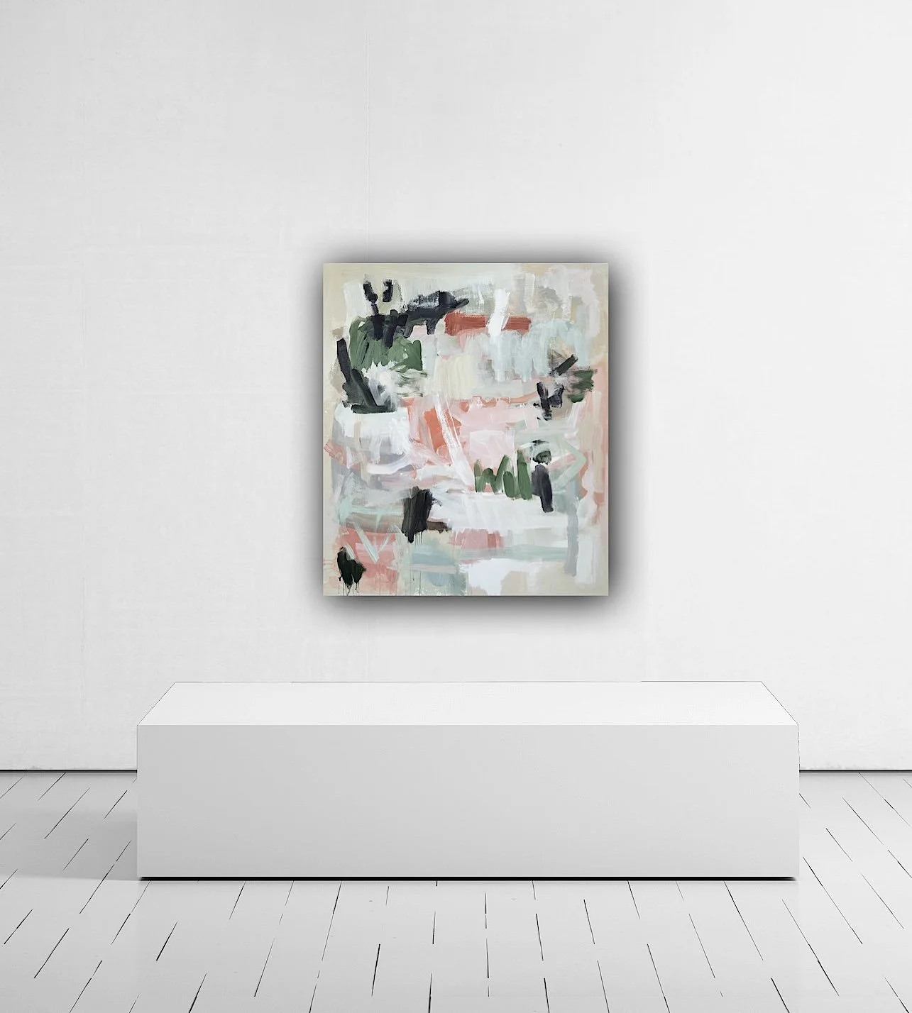 Original abstract painting for sale, bright, vibrant, spring, summer art, katie brines, pink, green, sustainable art