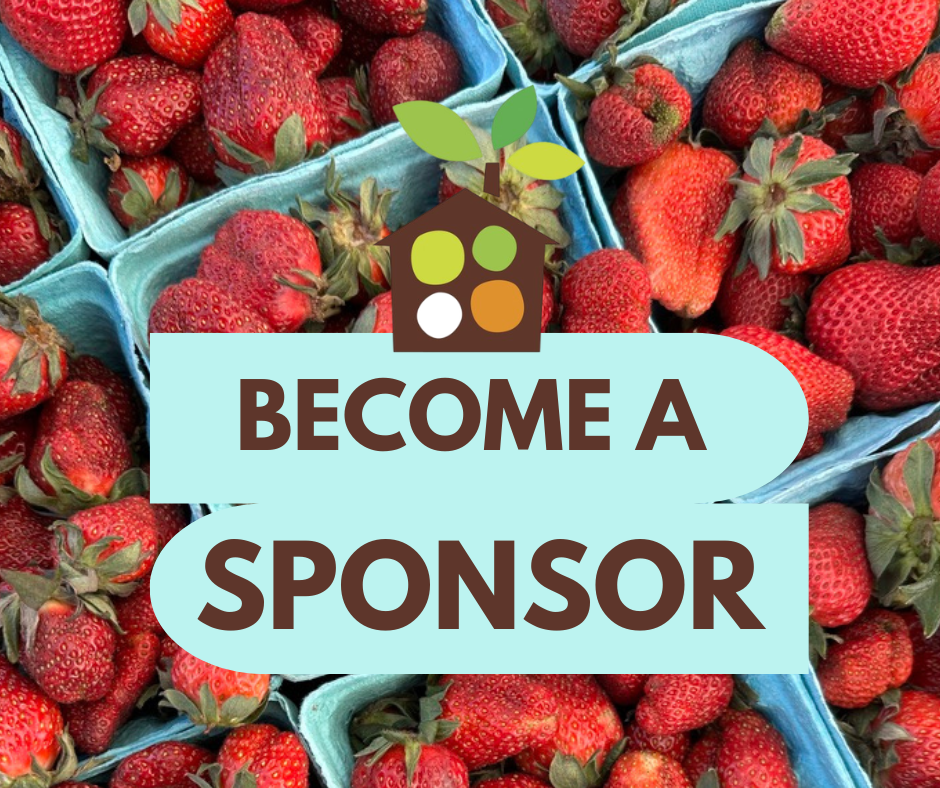 The words "Become a Sponsor" and the Cooper Young Community Farmers Market logo above a picture of strawberries