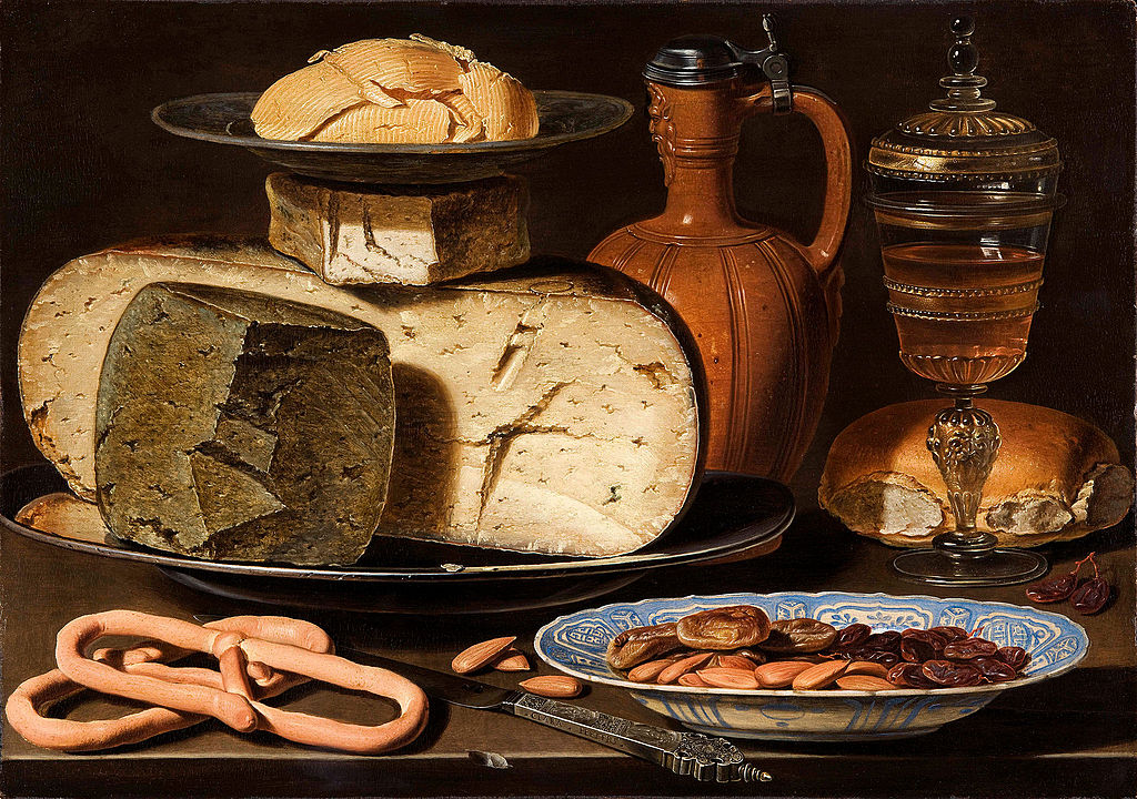 Clara Peeters, Still Life With Cheeses, Almonds, and Pretzels