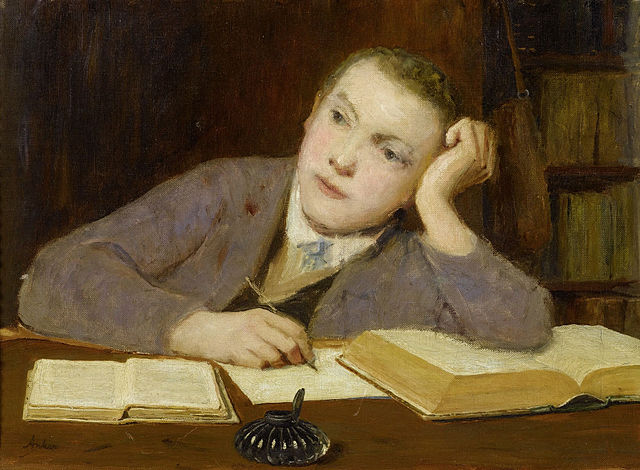 Albert Anker Schreibender Knabe
