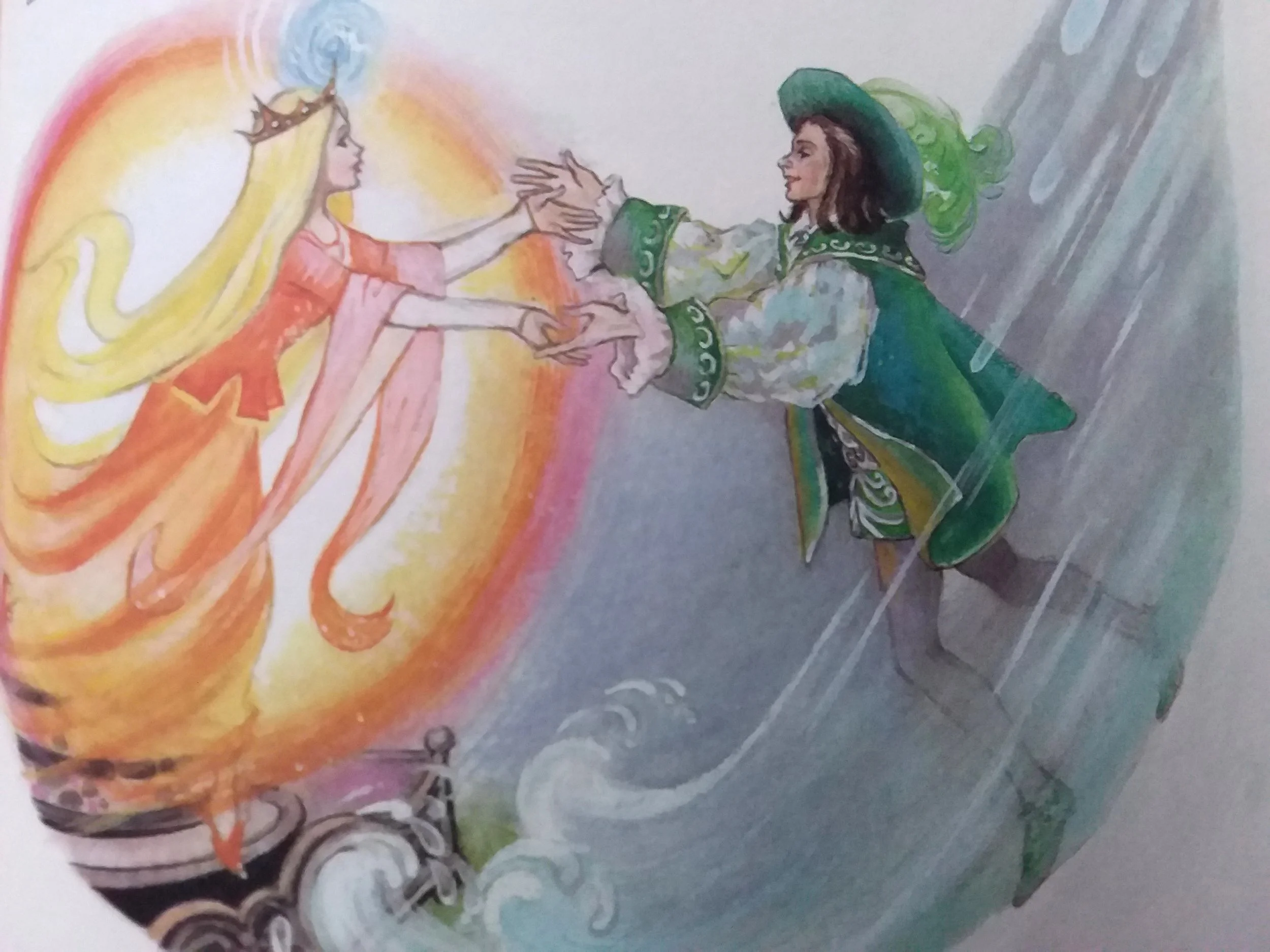 Illustration of the fire princess and the water prince from Hilda Boswell’s Treasury of Children’s Stories.
