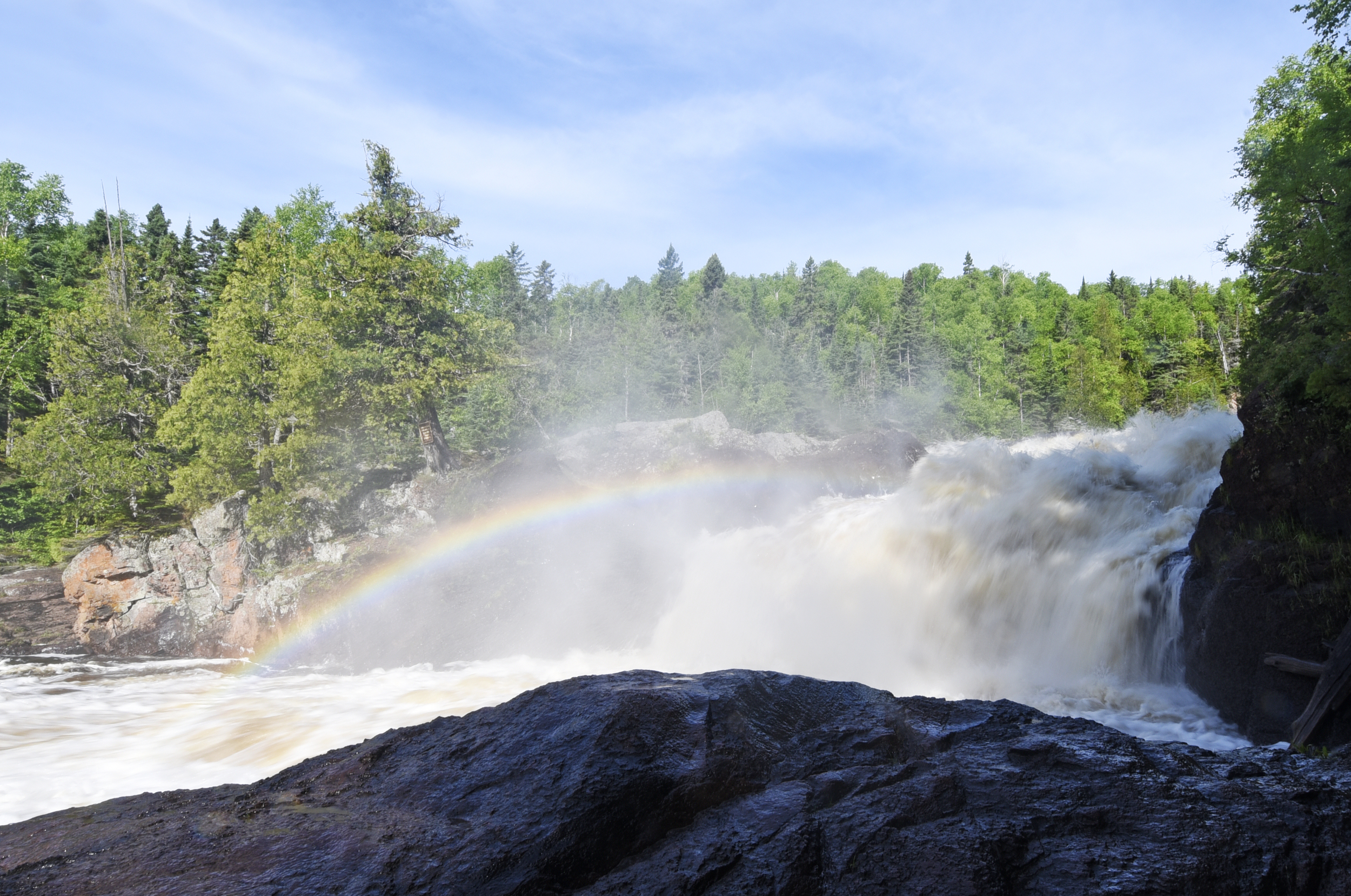  A rainbow over the Brule River in Judge C.R. Magney State Park.&nbsp; 