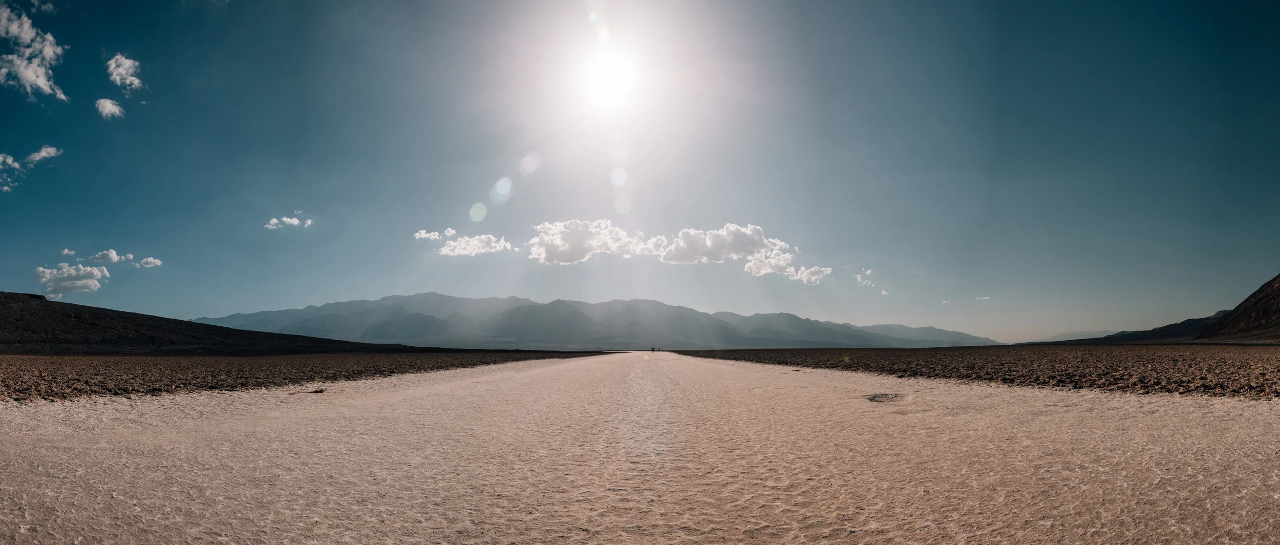 The Badwater Basin salt pan in the middle of Death Valley; the bottom of the dried-up Lake Manly