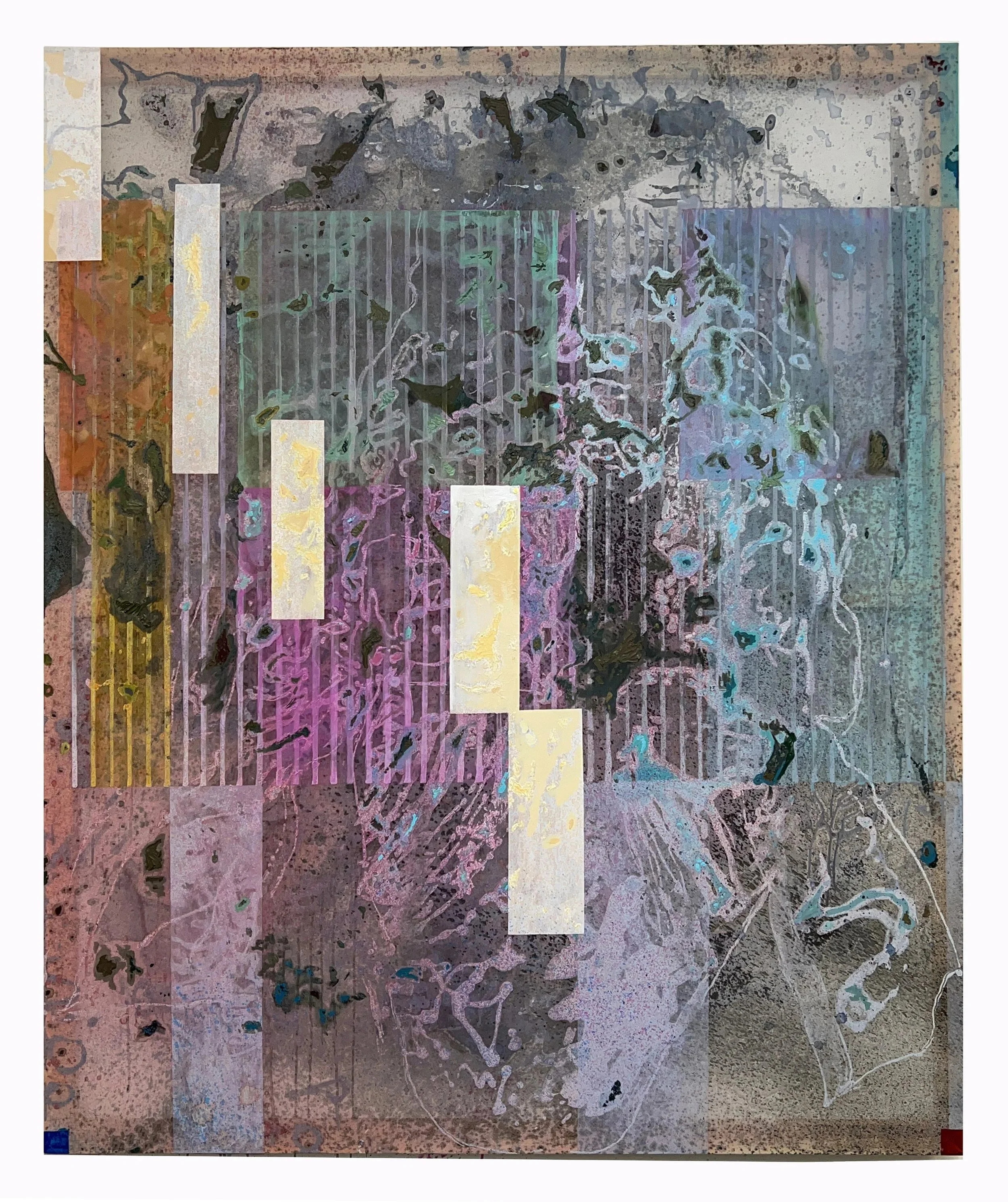  Provisional Envelop (Indexical Now) 60'“x50” Acrylic on chiffon 2025 