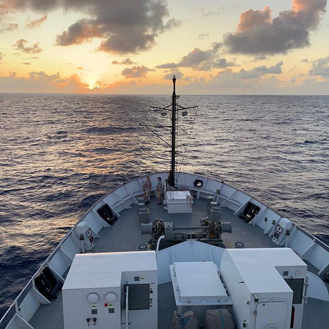 For the past five days the Falkor has been sailing across the Pacific Ocean. During this cruise we will be stopping at 6 seamount locations and deploying the ROV SuBastian to collect specimens and water samples. Tomorrow we will arrive at our first s