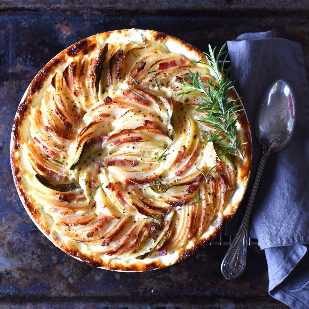 Potato, Rosemary &amp; Smoky Bacon Gratin