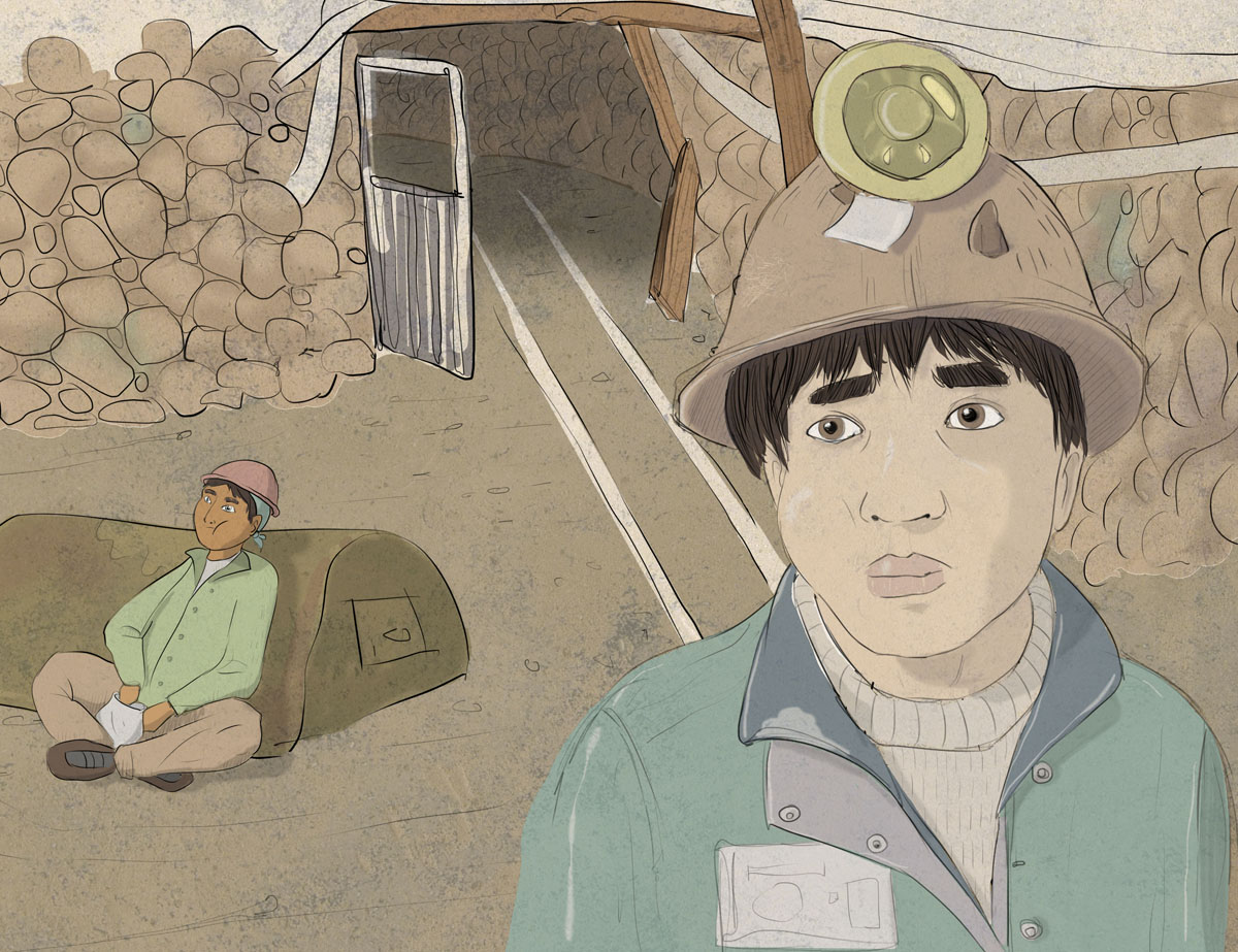 Il lavoro in miniera. Illustrazione di Federica Fruhwirth