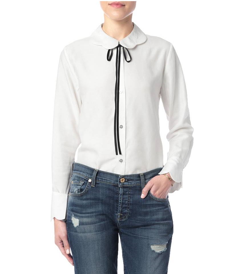 7 For All Mankind Scalloped Blouse with Bow Tie