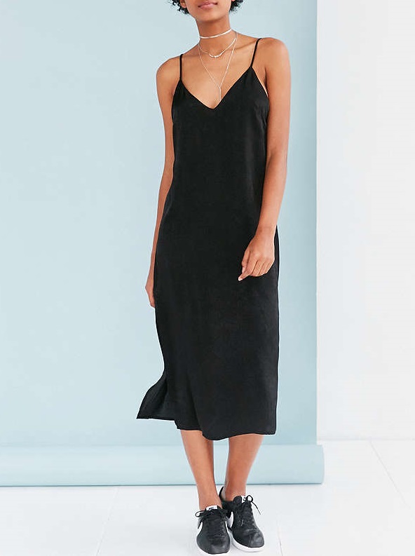 Silence + Noise Strappy Back Shine Midi Slip Dress