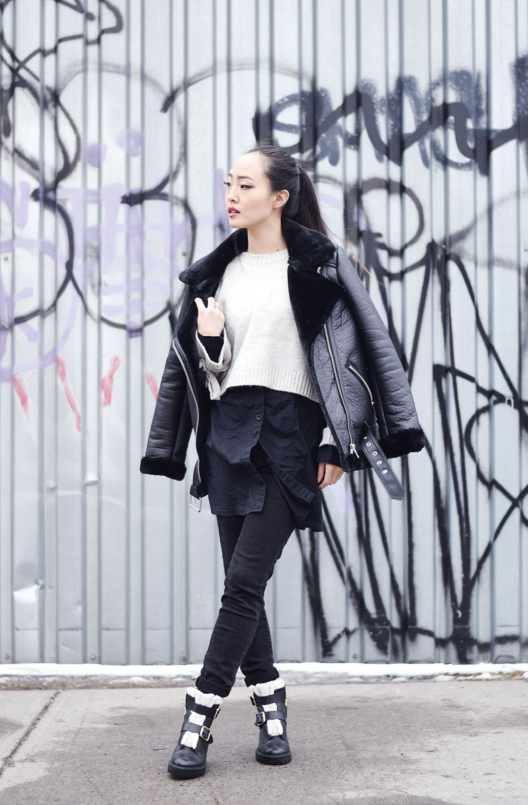 winter leather jacket outfits