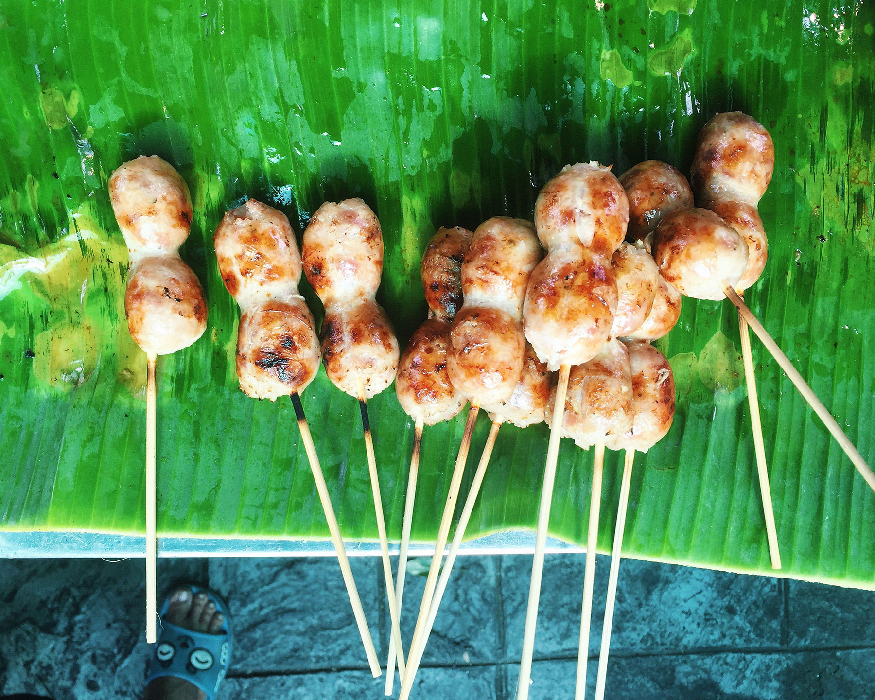 Tasty chicken sausage skewers