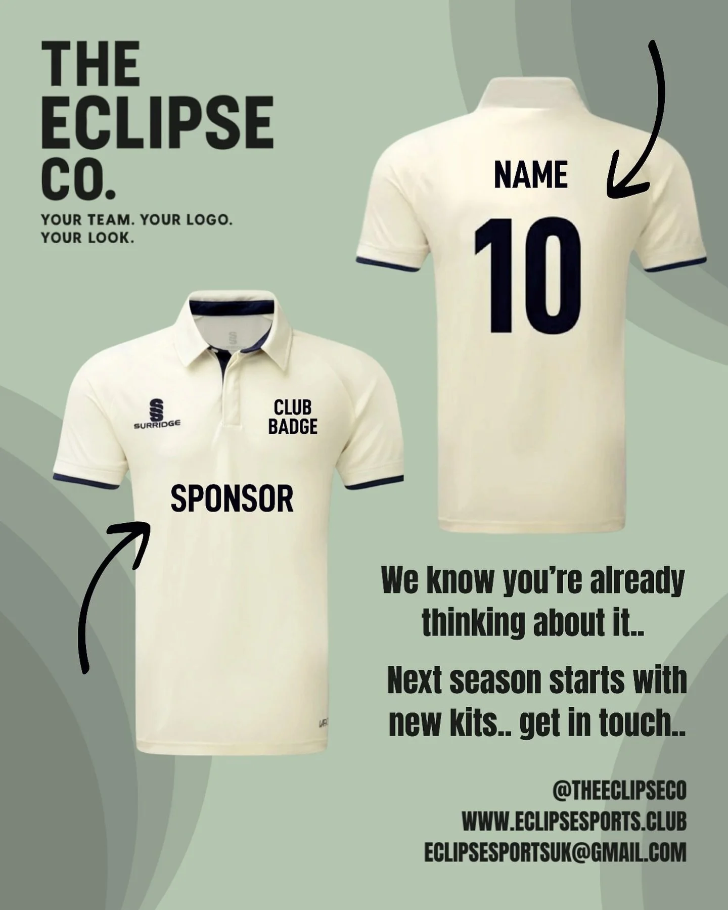 It’s never too early! 🏏.. 
Get in touch to get a head start on the 2026 season!! From whites and T20 kits to caps and training wear.. we can help you out!
All in one place.. accompanied by a club shop if you’d like!! 😍.. what you wait