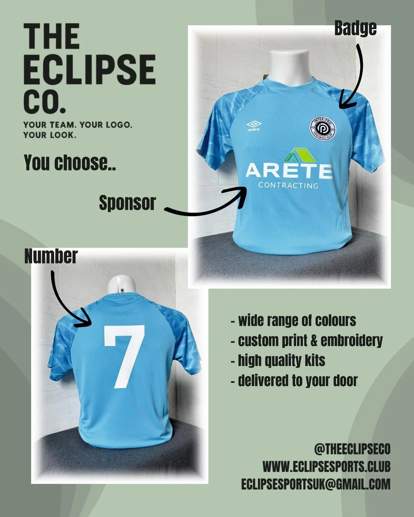 You choose!!.. Your team.. Your badge.. Your sponsor 😊
Looking for a new team kit.. we don’t just do football kits! 
Whatever your sport get in touch we have a range of playing shirts available and ones has your name on it! 🏈⚾️🥍🏀🏐🏸
#te