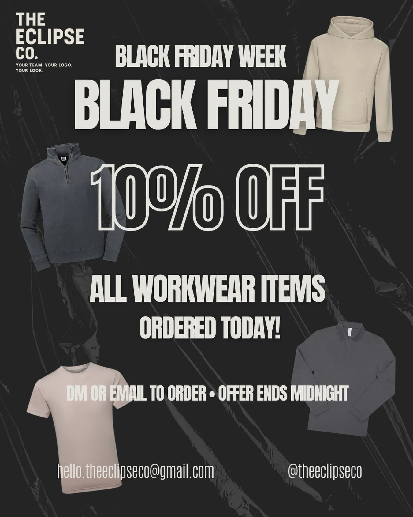 10% OFF ALL WORKWEAR!.. TODAY ONLY!! 

Happy Black Friday!! 🖤🖤

#blackfriday #workwear #bespoke