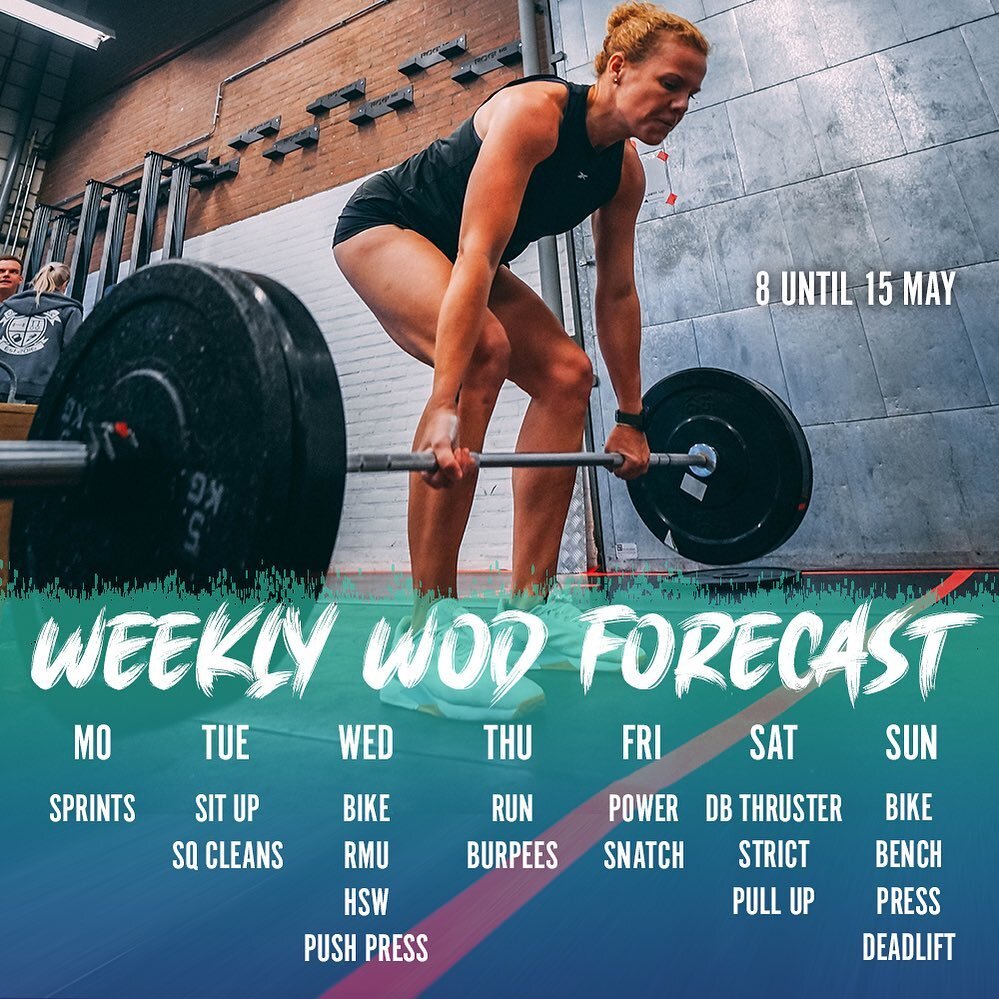 WEEKLY WOD FORECAST! Second week of May starts with a sprint 🏃&zwj;♀️🏃🏃&zwj;♂️💨and ends with 💪lifting! #crossfit #linchpinathletics #crossfitprogramming #gpp #fitness #crossfitbatteraof
