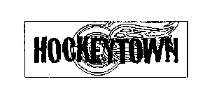This image is one word mark registered with the USPTO, described as consisting "primarily of the word 'HOCKEYTOWN' superimposed over a winged wheel design."