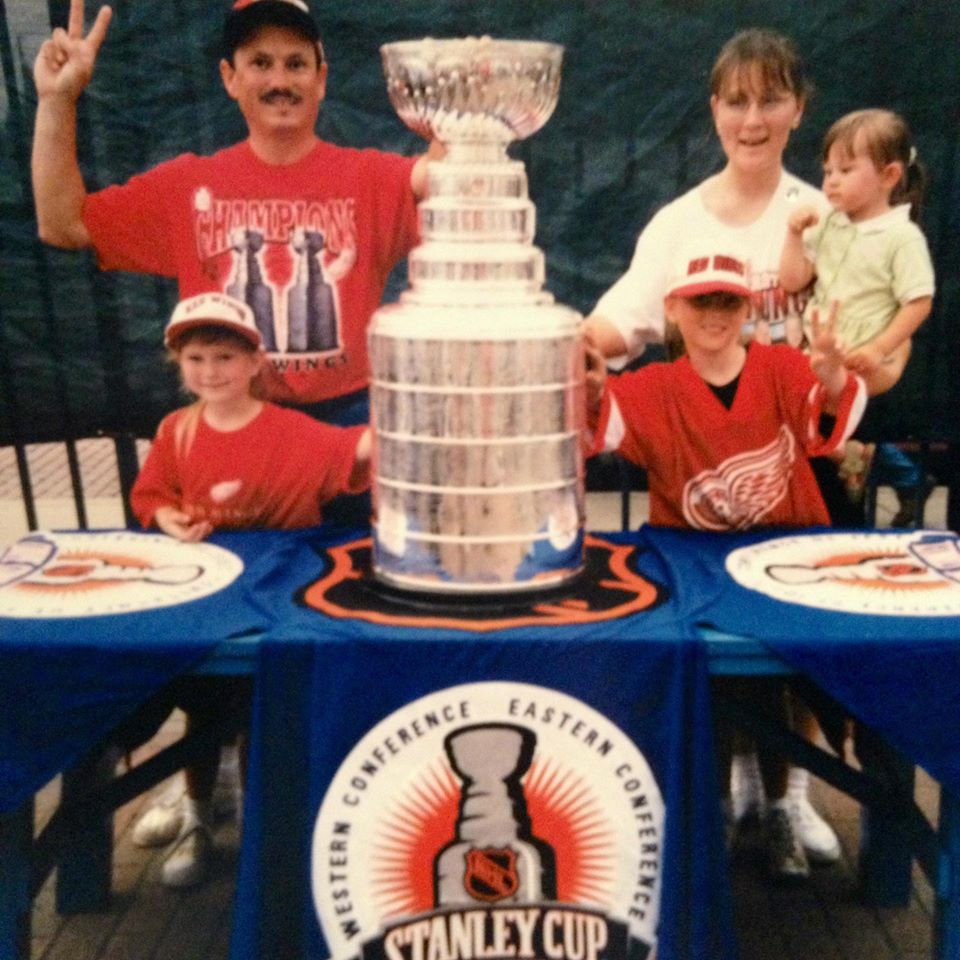 Me and my beloved family getting to touch the second of the Detroit Red Wings' back-to-back Stanley Cups in 1998.