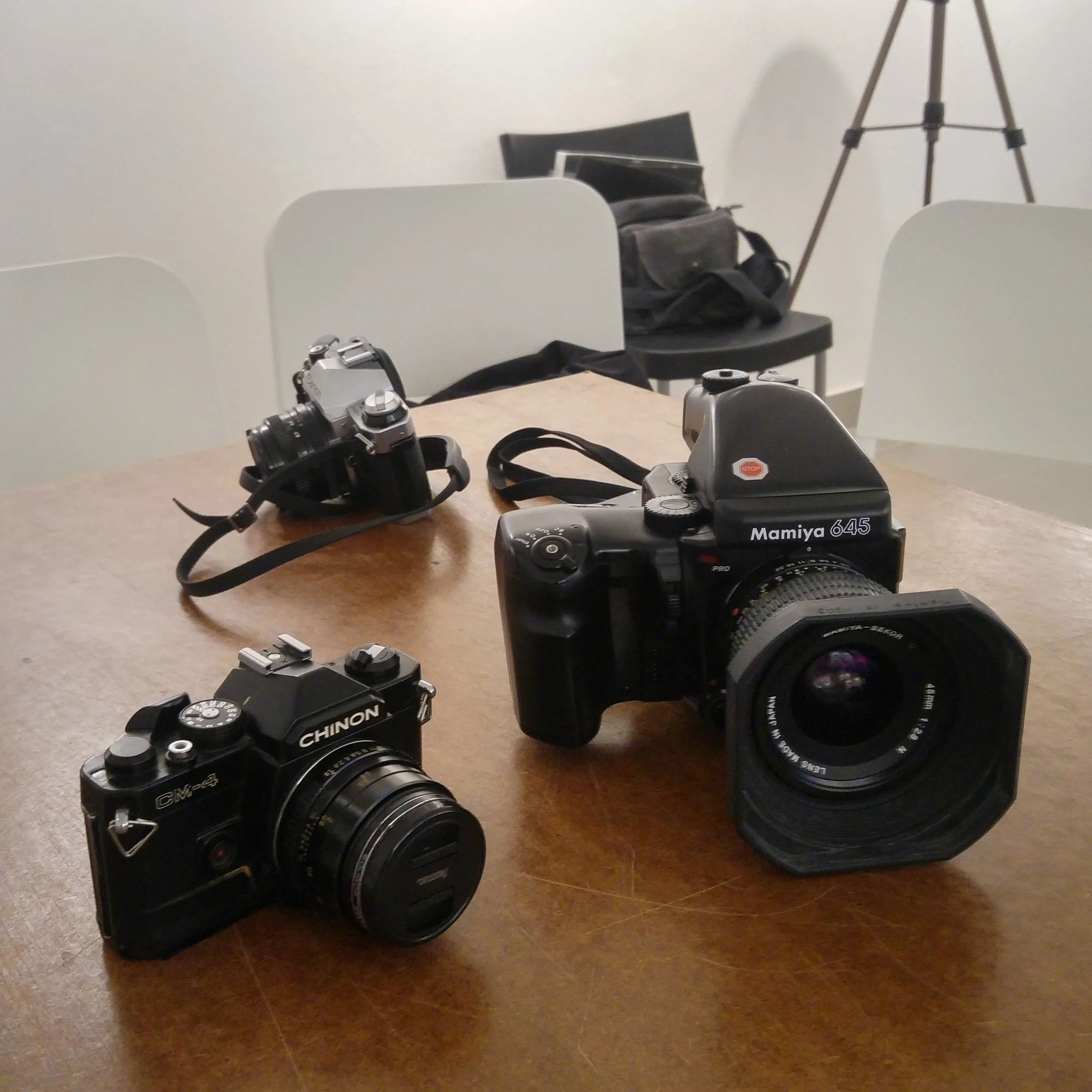 Various cameras used in the photo club analog class in 2016
