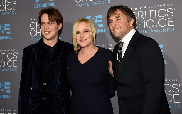 Big winners of the night -Ellar Coltrane, Patricia Arquette and director Richard Linklater, Boyhood