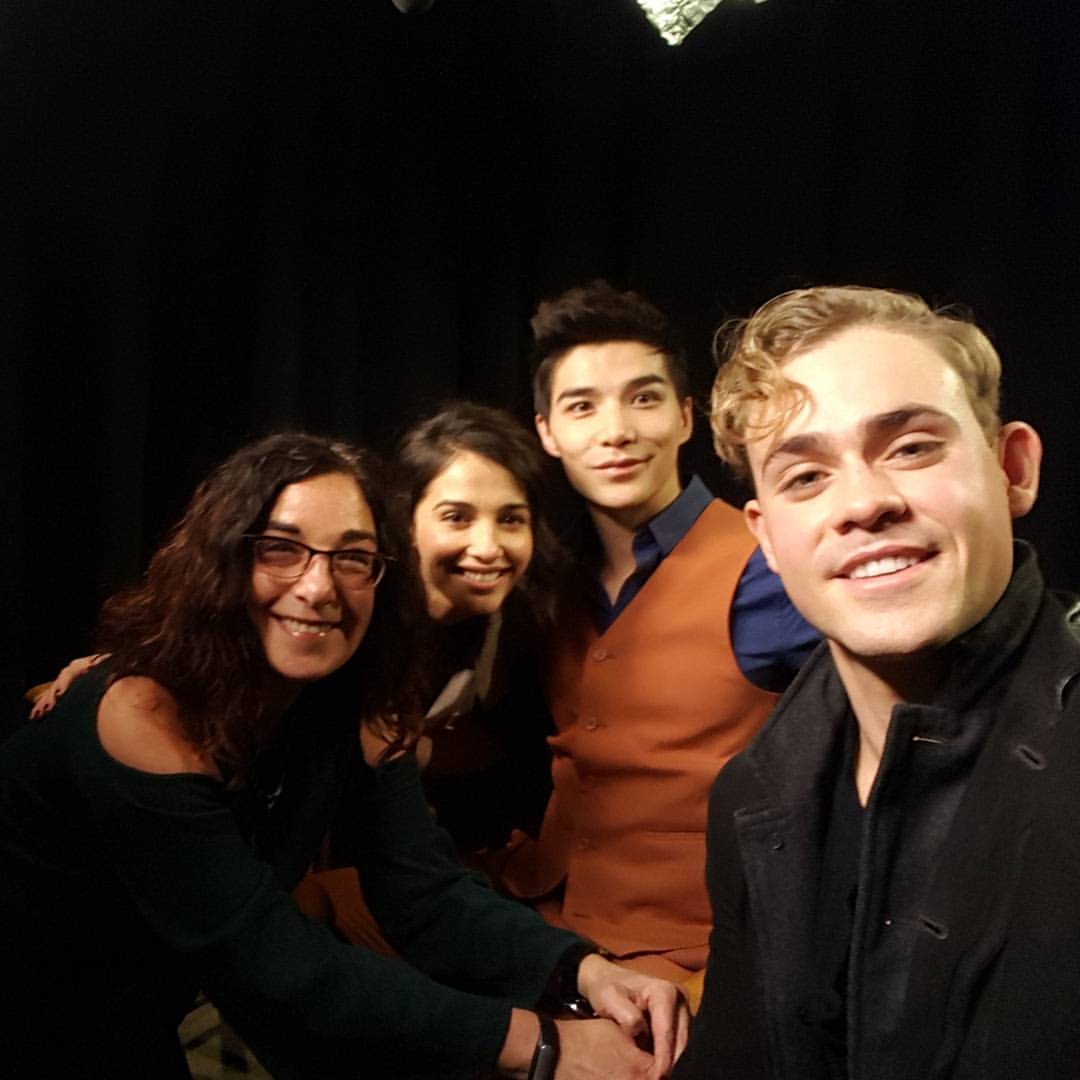 the NEw powers rangers - naomi scott, Ludi Lin and Dacre Montgomery.. alias Pink.. Red and Black Rangers.