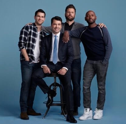 David Giuntoli as Eddie, Ron Livingston as Jon, James Roday as Gary, and Romany Malco as Rome in ‘A Million Little Things’ (ABC/Matthias Clamer)