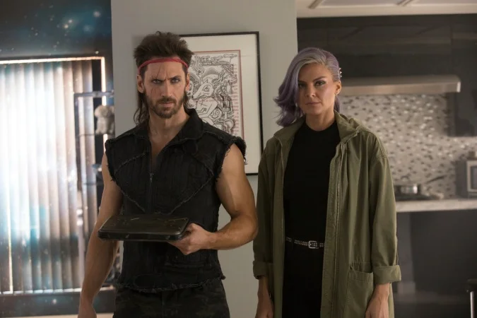 Derek Wilson and Eliza Coupe in, Future Man