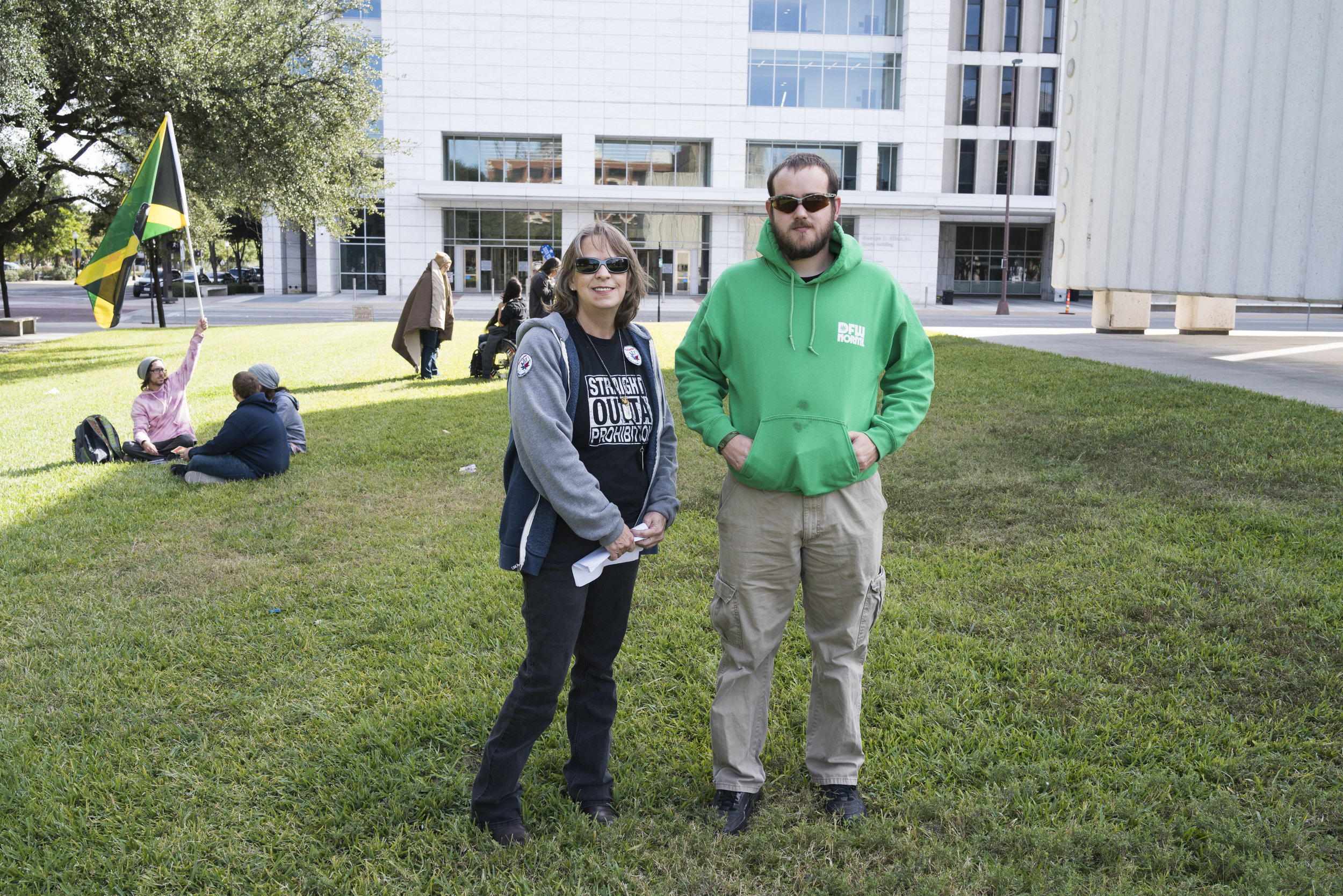 Representatives of DFW NORML, a grassroots marijuana activist group dedicated to fighting cannabis prohibition, pose for a photo before official speakers share their stories about cannabis. October 28, 2017