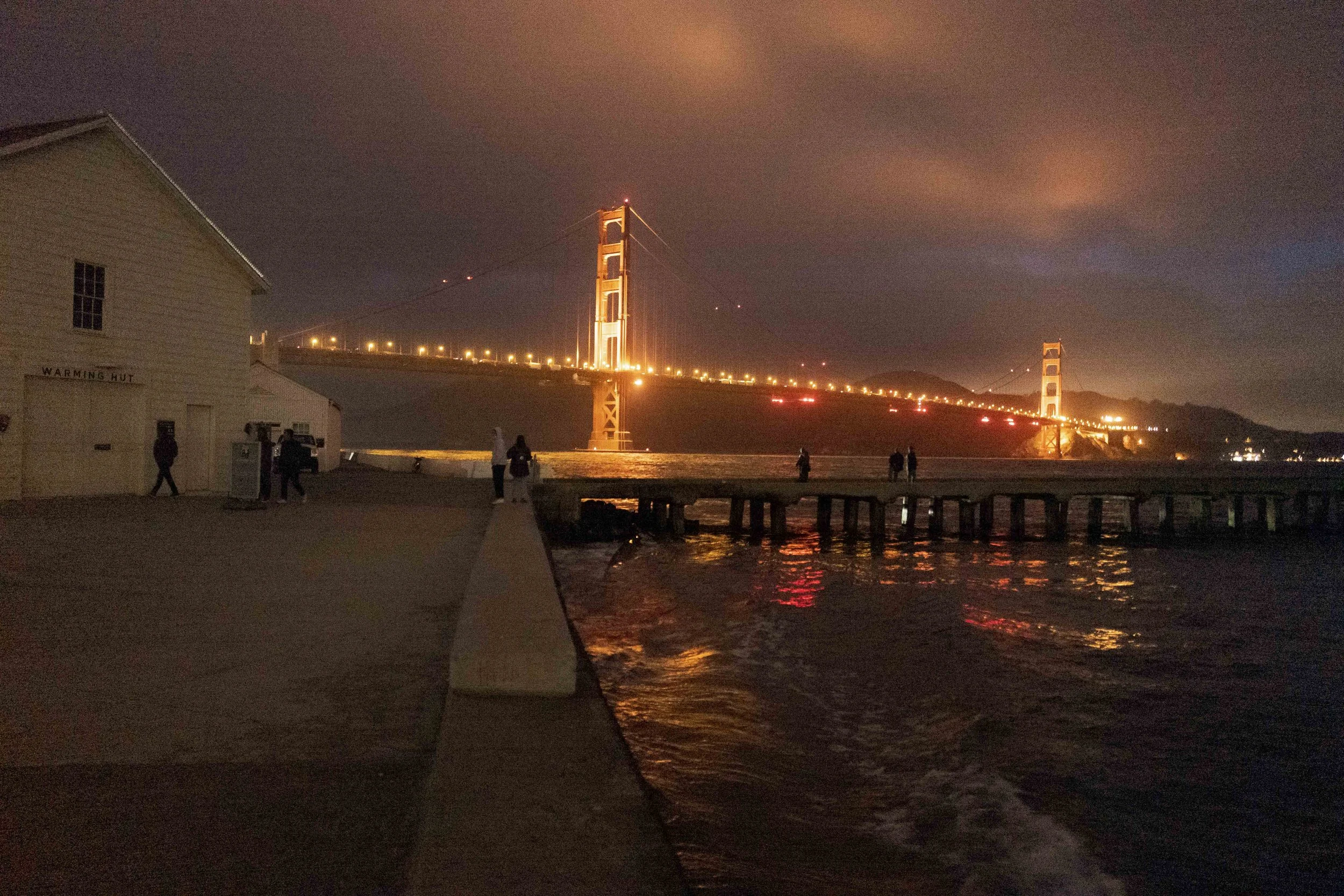 View of Golden Gate Bridge from Torpedo Wharf in San Francisco