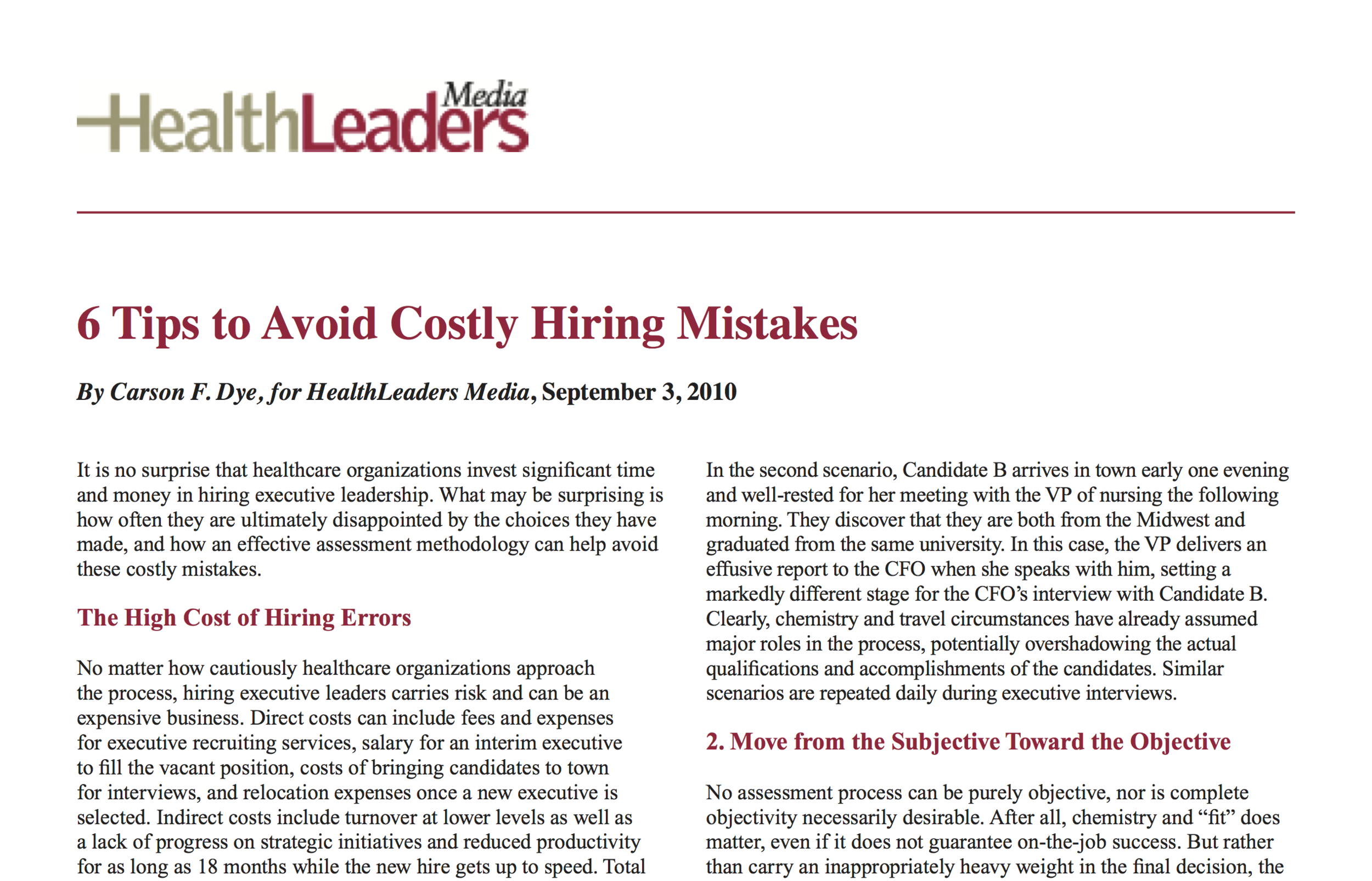 Health Leaders - 6 Tips to Avoid Costly Hiring Mistakes
