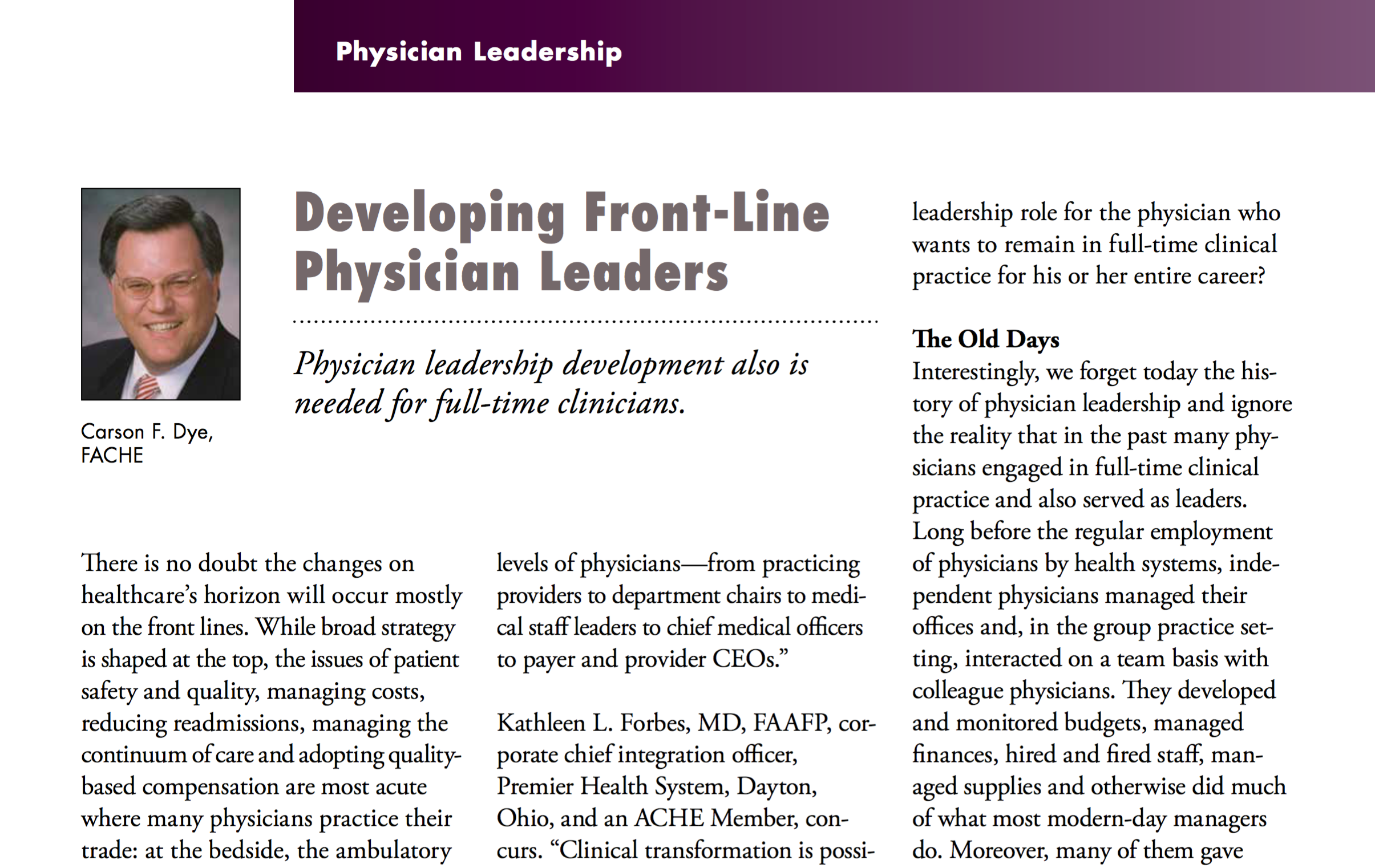 Healthcare Executive JAN/FEB 2017 - Developing Front-Line Physician Leaders