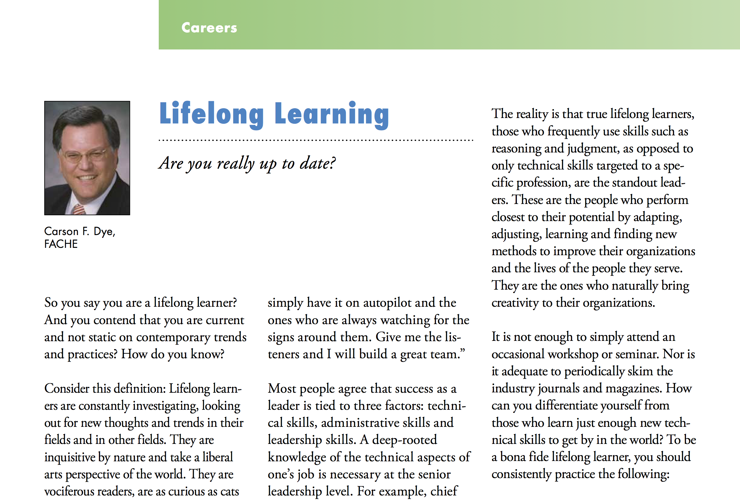 Reprinted from Healthcare Executive mar /apr 2010 - Lifelong Learning