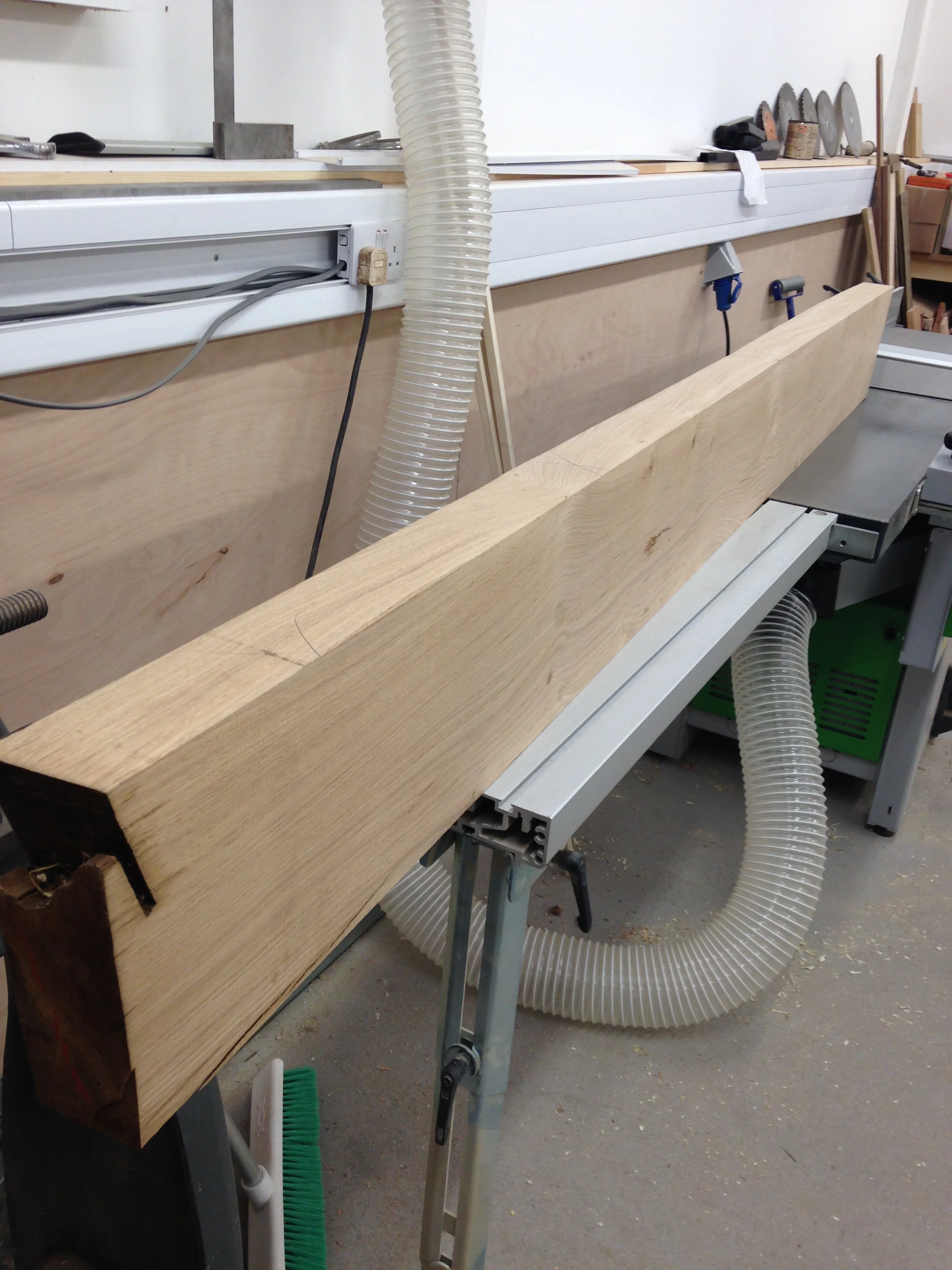 You never really know what you have got until you scratch the surface... my how pleased we were! This was one of the five boards that goes on to make the top of the table, each board is planed square and then cut to size, we must have lifted each a 100 times.