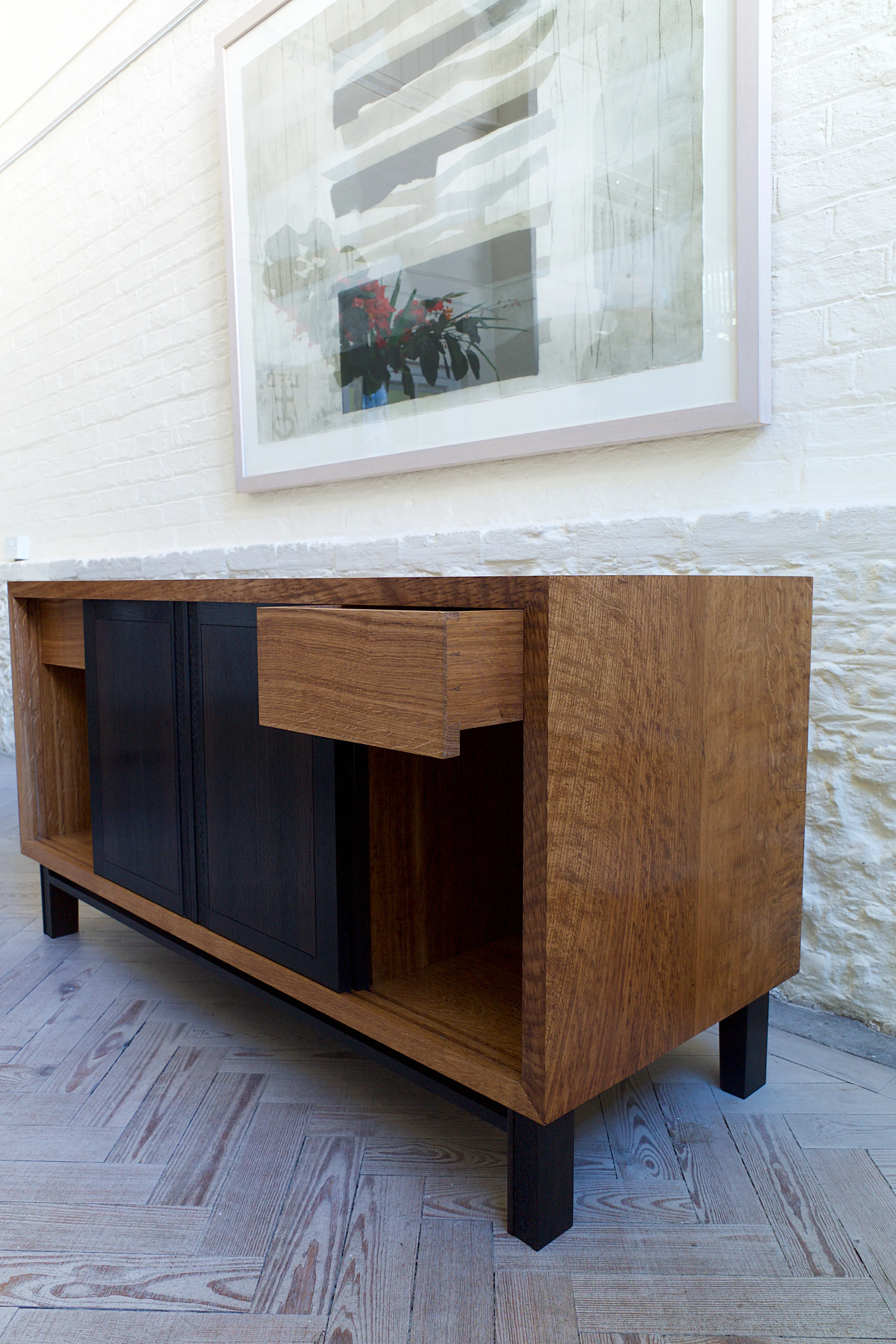 fine english brown oak cabinet with 4,000 year old bog oak from the Cambridgeshire fens