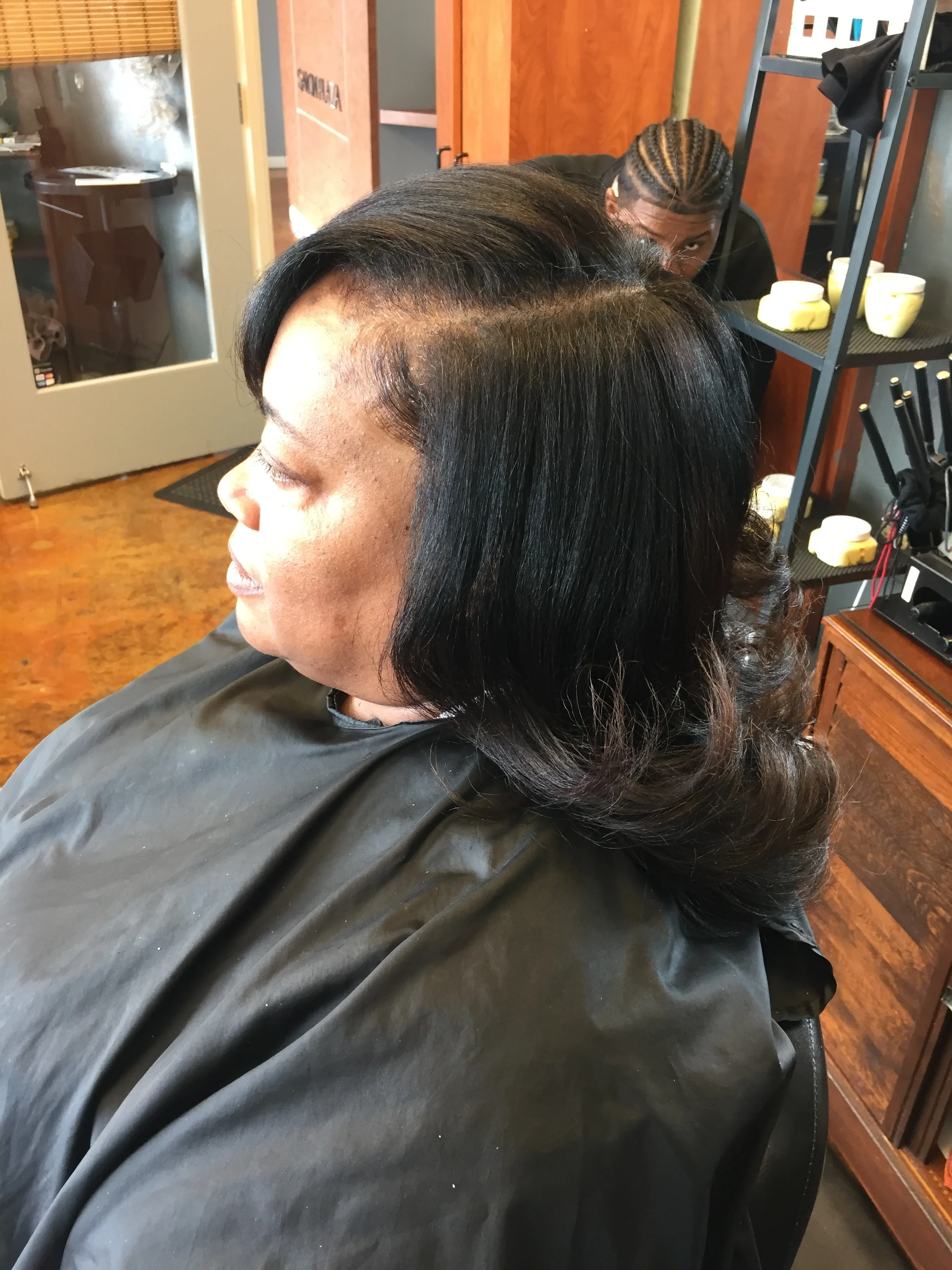  Blow dry &amp; flat iron on long natural hair (side view) 