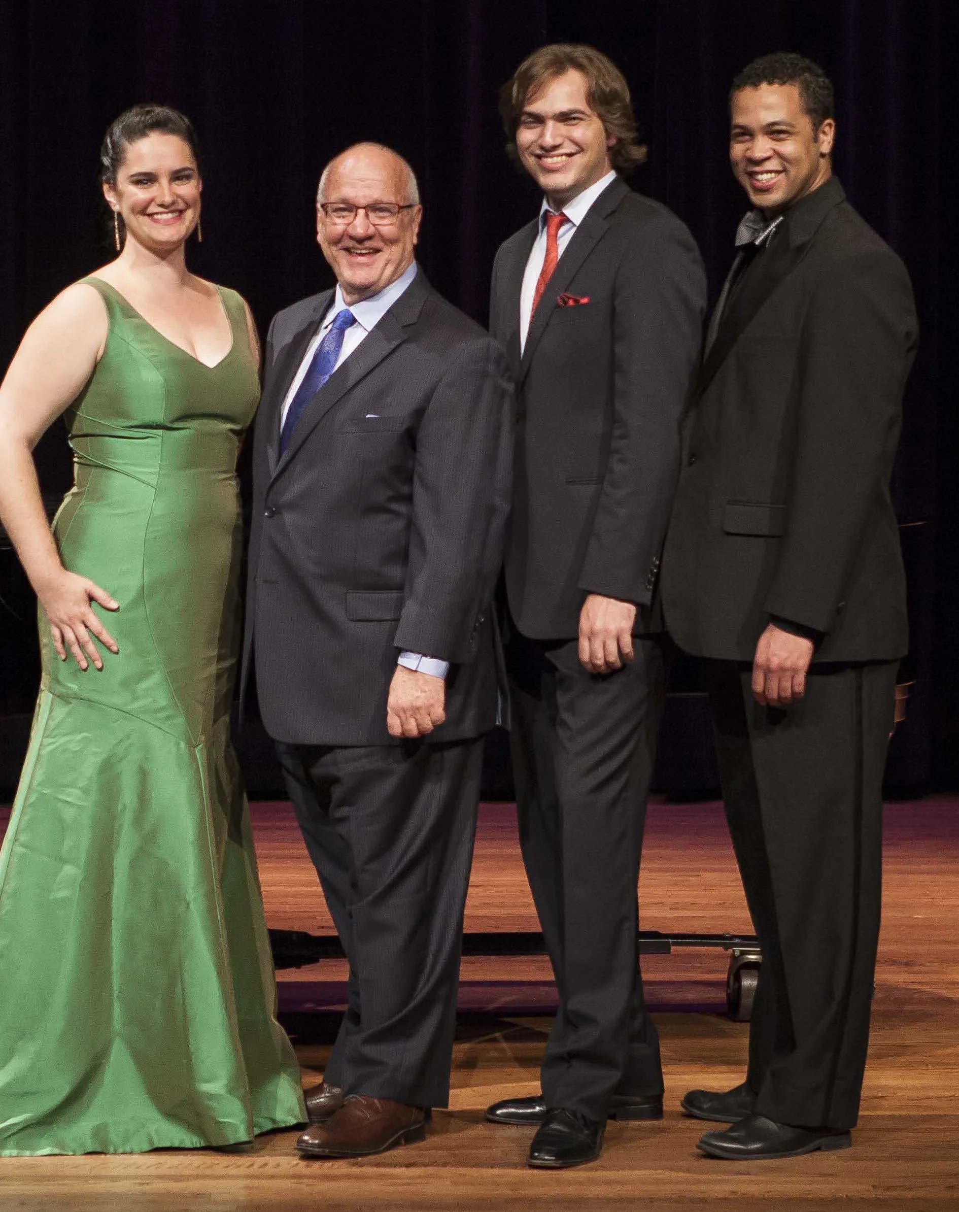 JAMES TOLAND WITH (L-R) TIER II WINNERS: 3rd PLACE - CLAIRE WEBER, 1st PLACE & AUDIENCE FAVORITE - BRADLEY KING & 2nd PLACE - SAMUEL JAMES DEWESE