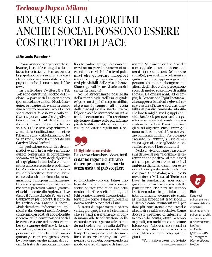 Corriere della Sera, inserto Buone Notizie del 17/10/2023