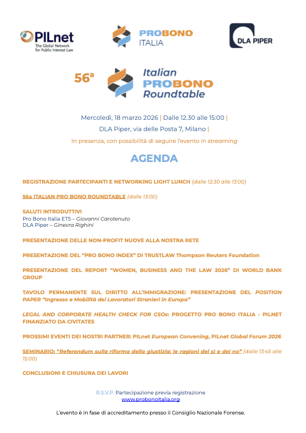 56a edizione dell'Italian Pro Bono Roundtable, 18 marzo 2026