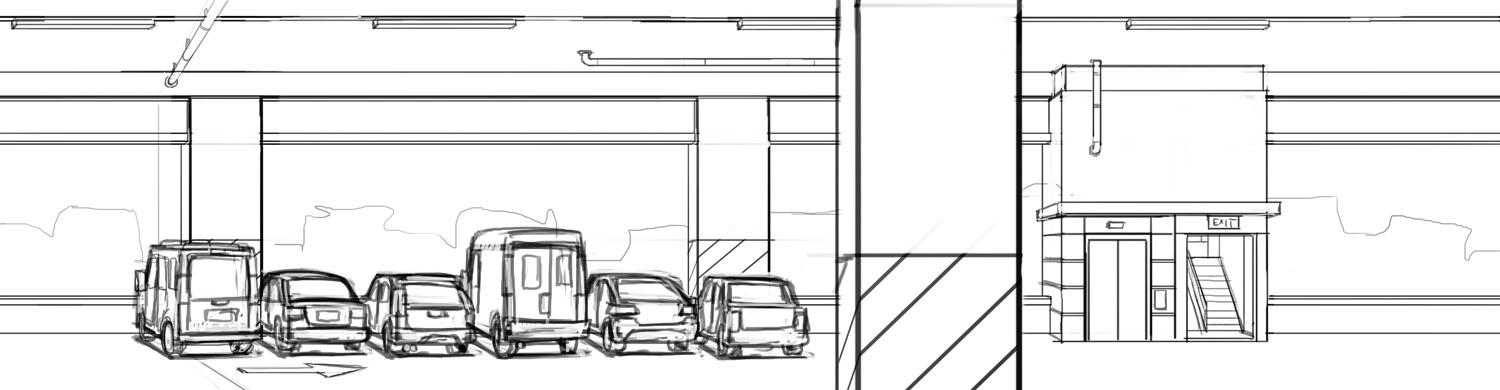 Early sketches of some basic backgrounds in the game. 