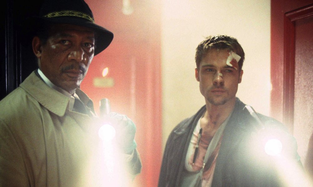 Morgan Freeman and Brad Pitt in "Seven".