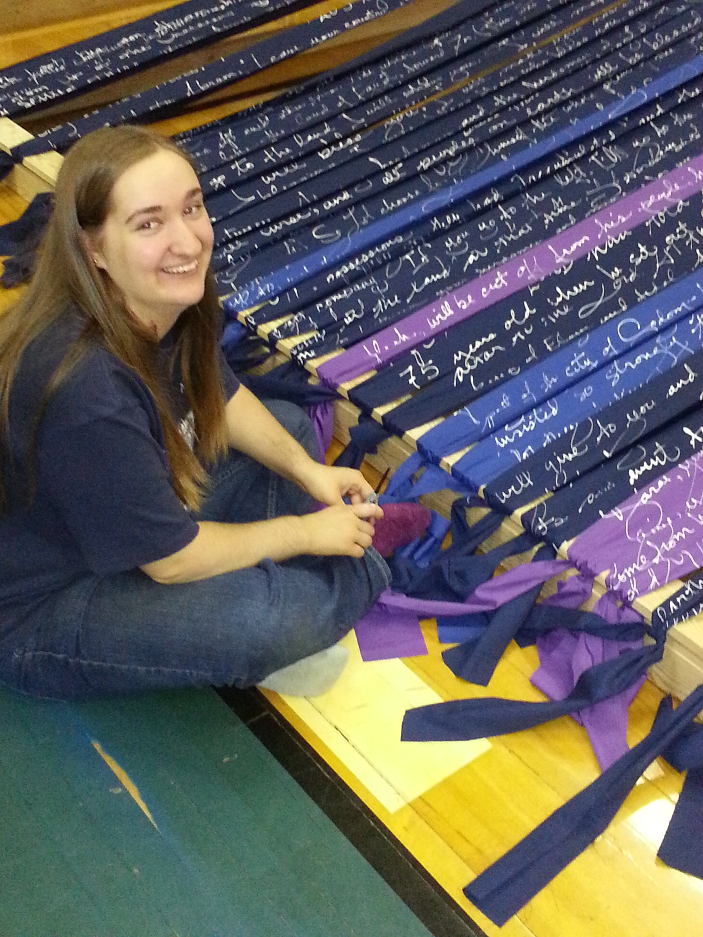 Sweet Olivia, my favorite art intern (don't tell the others), warping a loom.